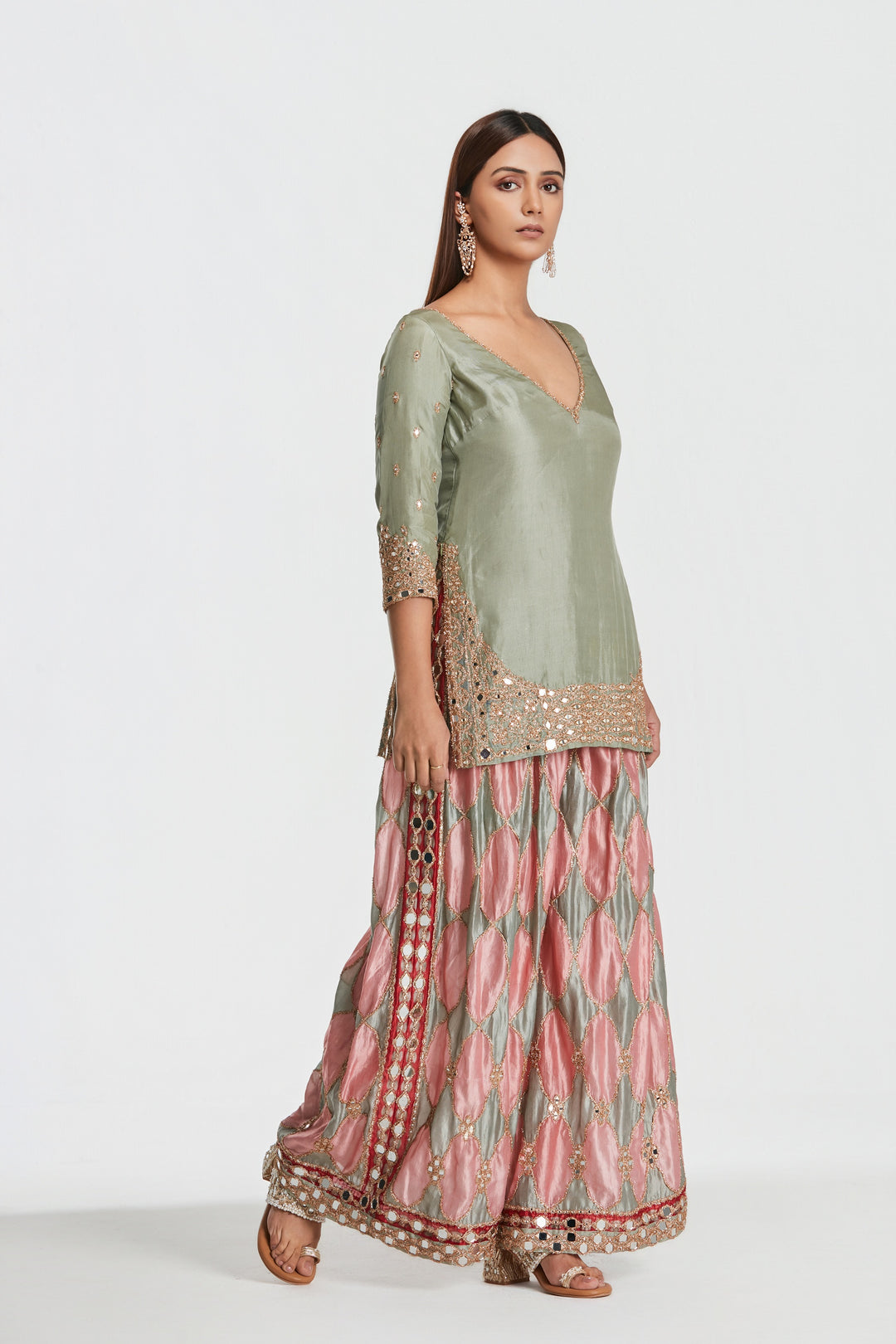 Abhinav Mishra - Mist Green Sharara Set