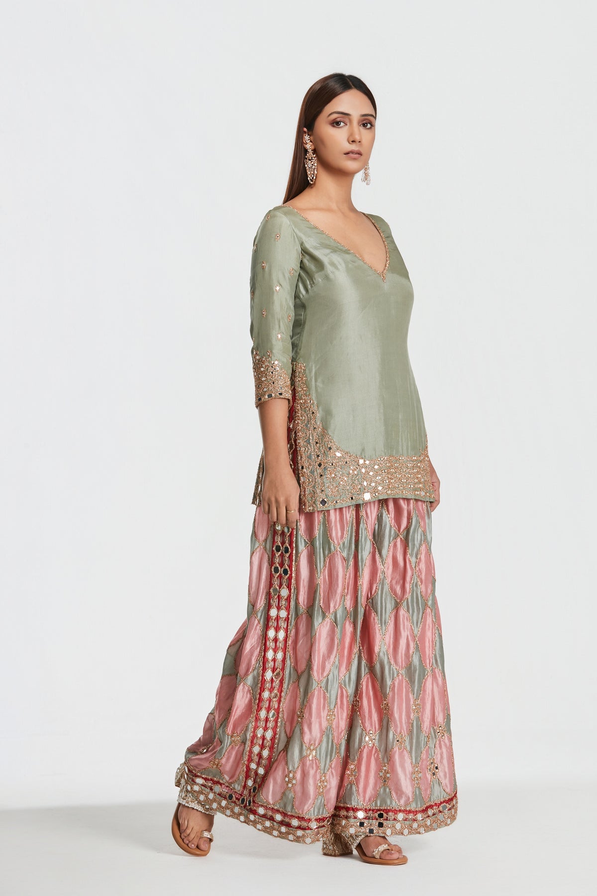 Abhinav Mishra - Mist Green Sharara Set
