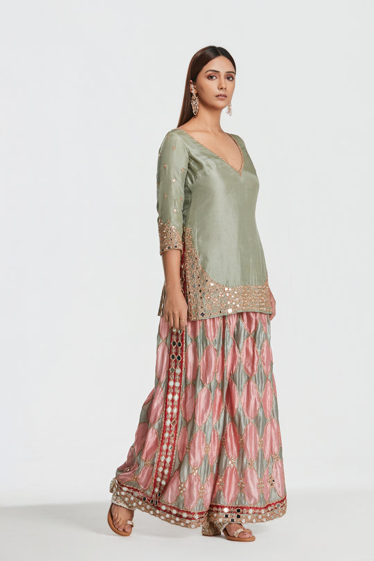 Abhinav Mishra - Mist Green Sharara Set