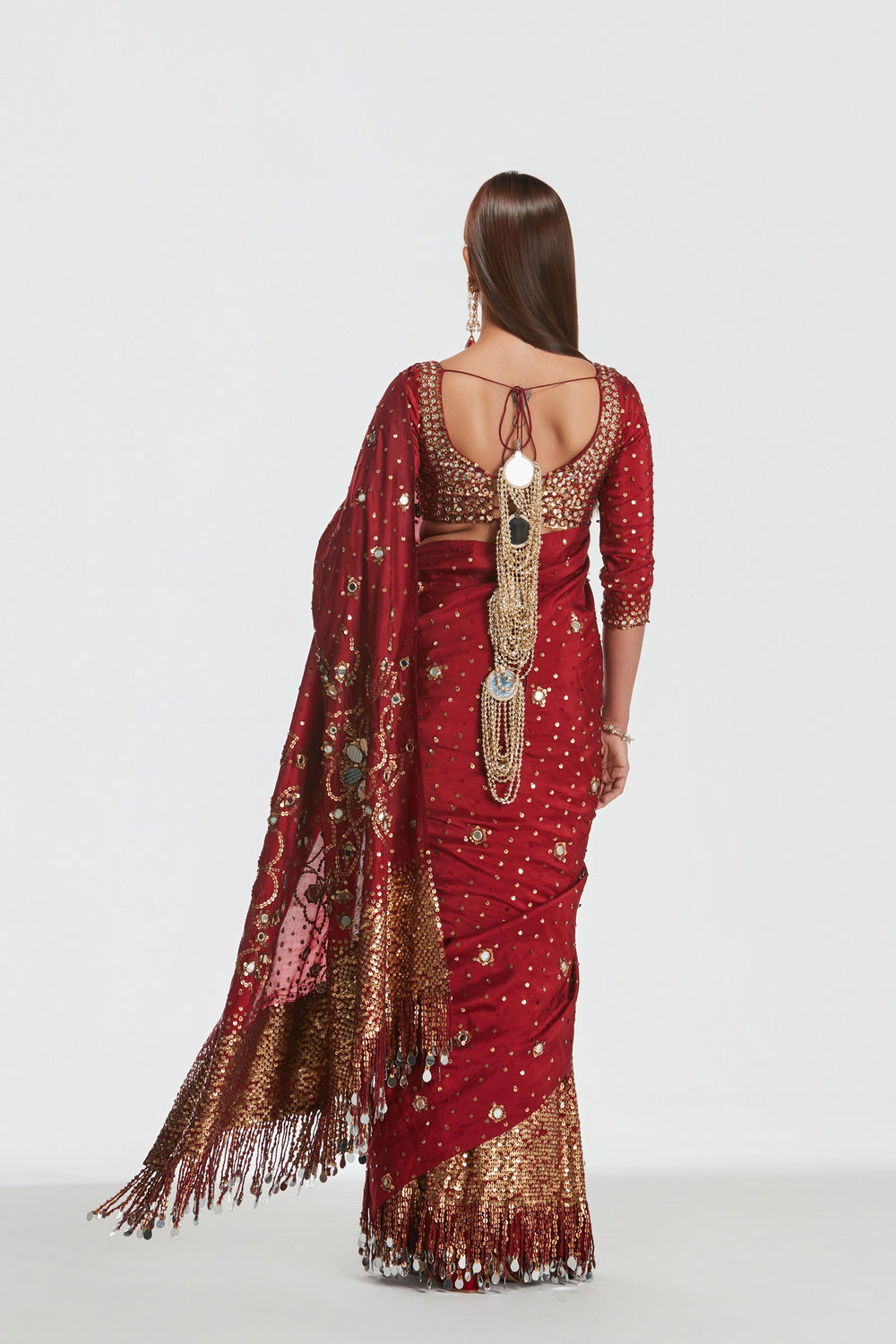 Abhinav Mishra - Shrine Vintage Red Saree Set