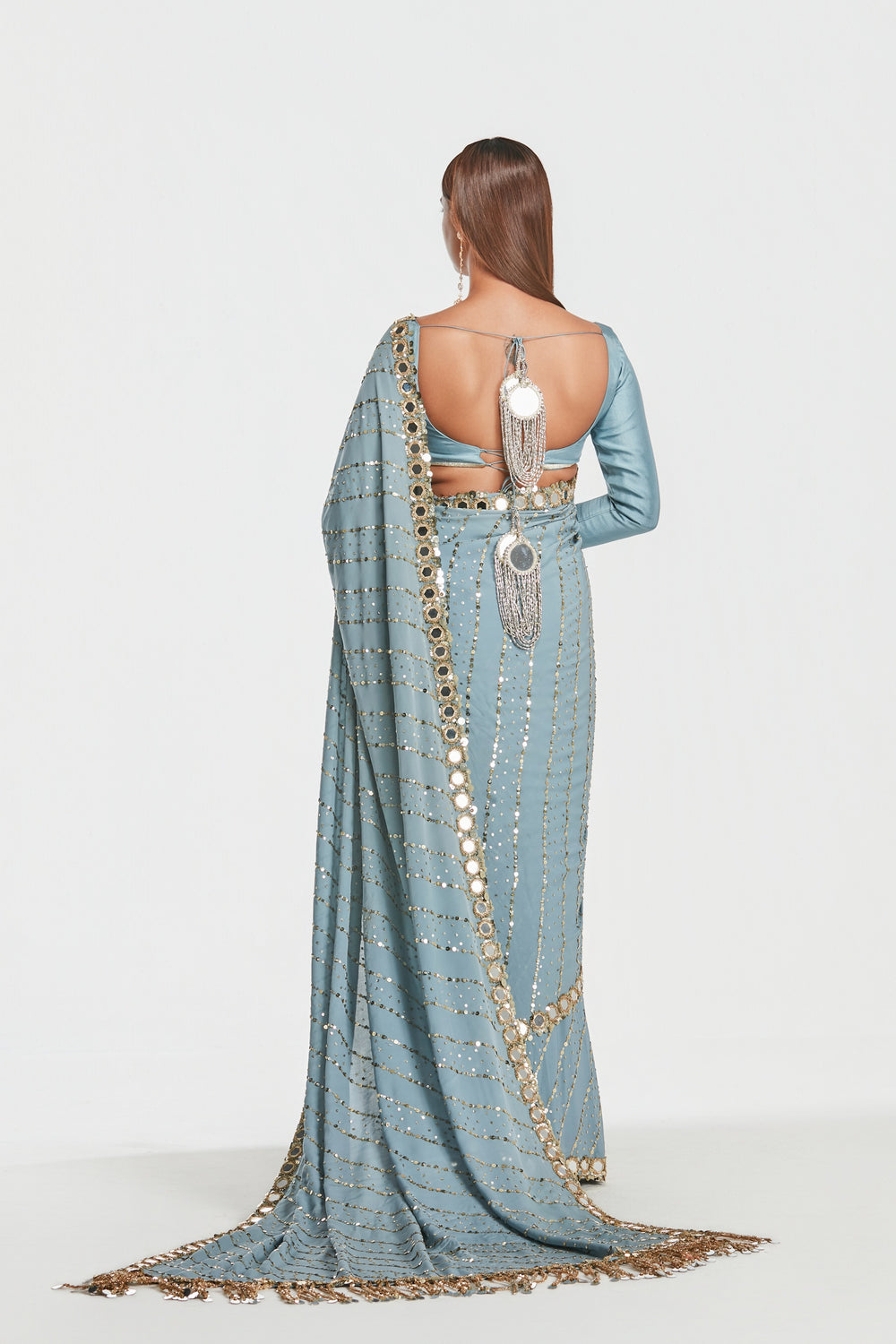 Abhinav Mishra - Shrine Alice Blue Saree Set
