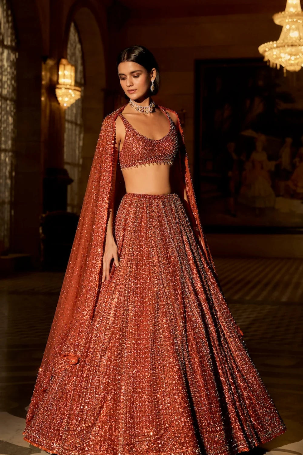 Seema Gujral - Copper Crystal Lehenga Set
