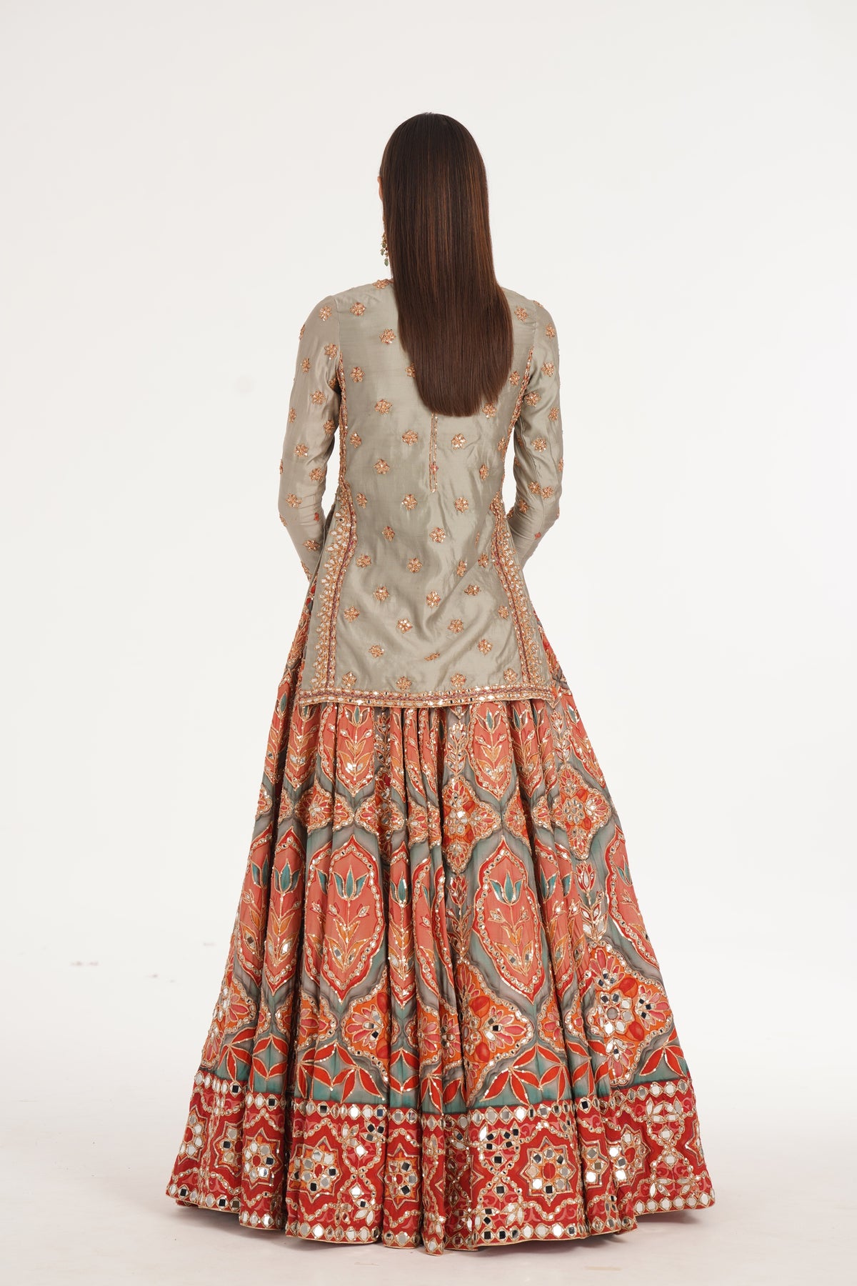Abhinav Mishra - Ruby Forest Smoke Lehenga Set