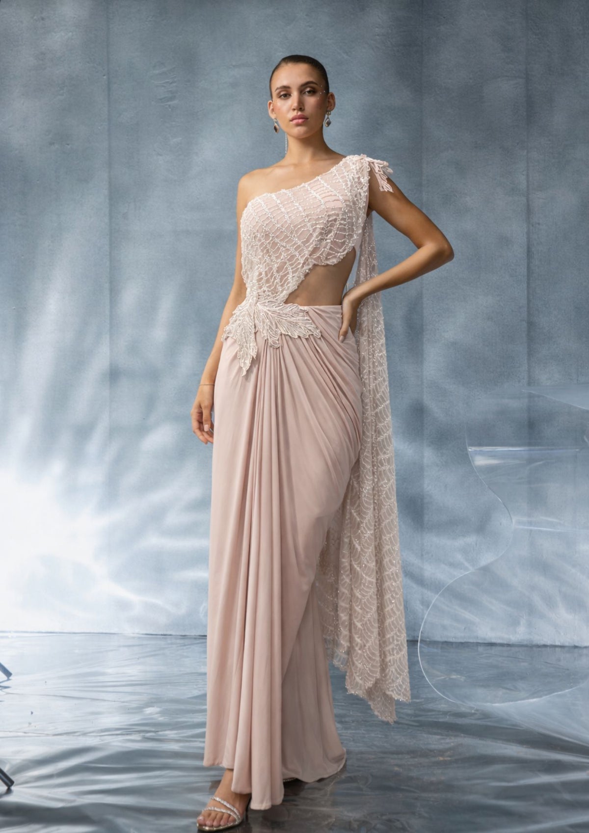 Kalighata Pret - Blush Pink Indo-Western Saree