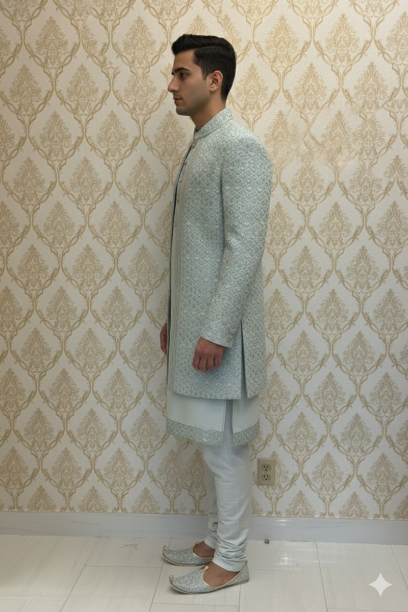 Pastel Icy Blue Sherwani Jacket