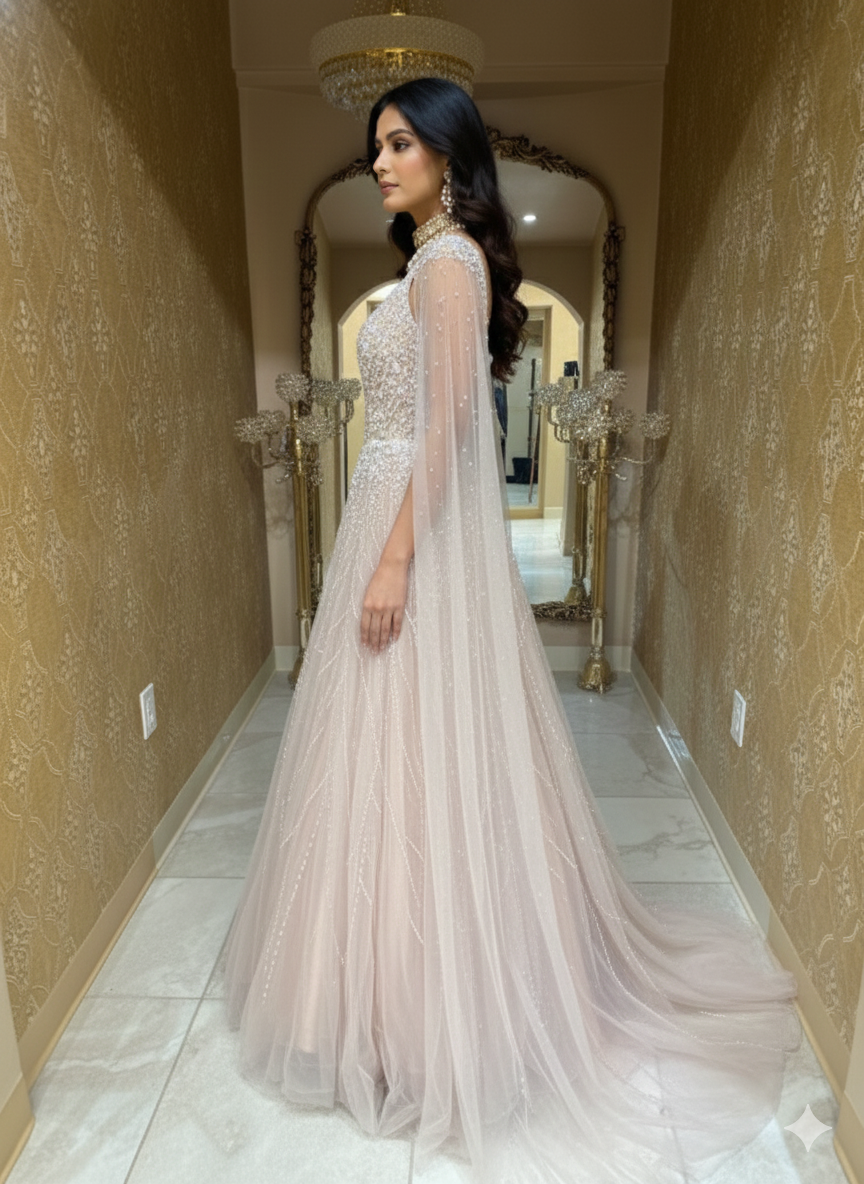 Champagne Pink Hand-Embellished Gown