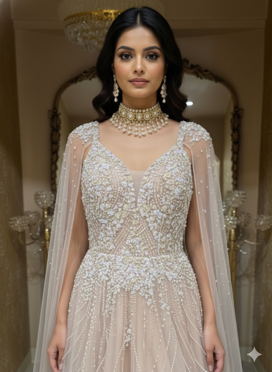 Champagne Pink Hand-Embellished Gown