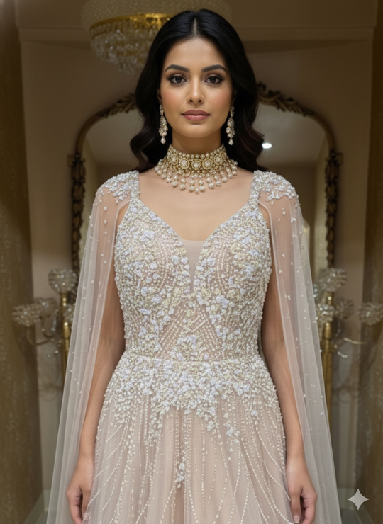 Champagne Pink Hand-Embellished Gown