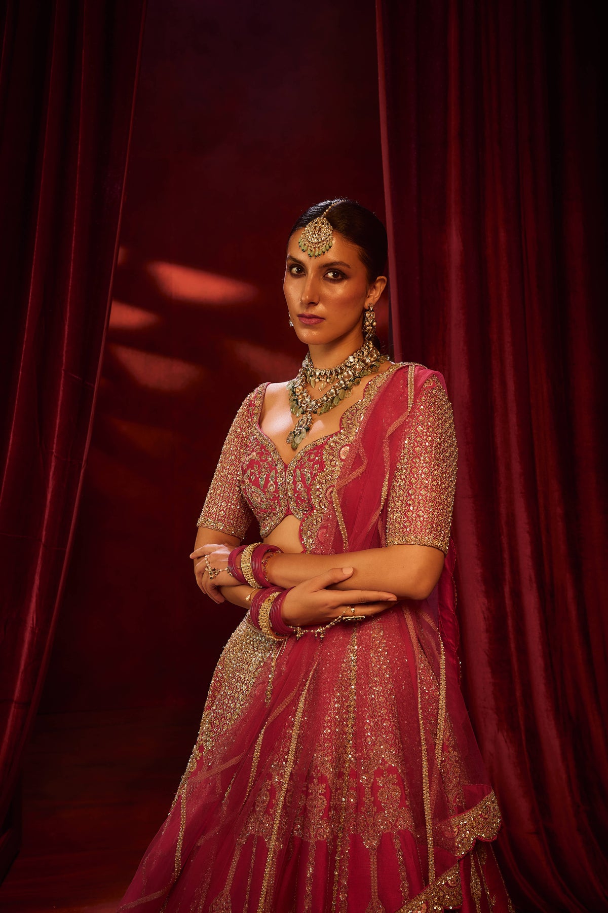 Kalighata - Arushi Lehenga – Cherry Red