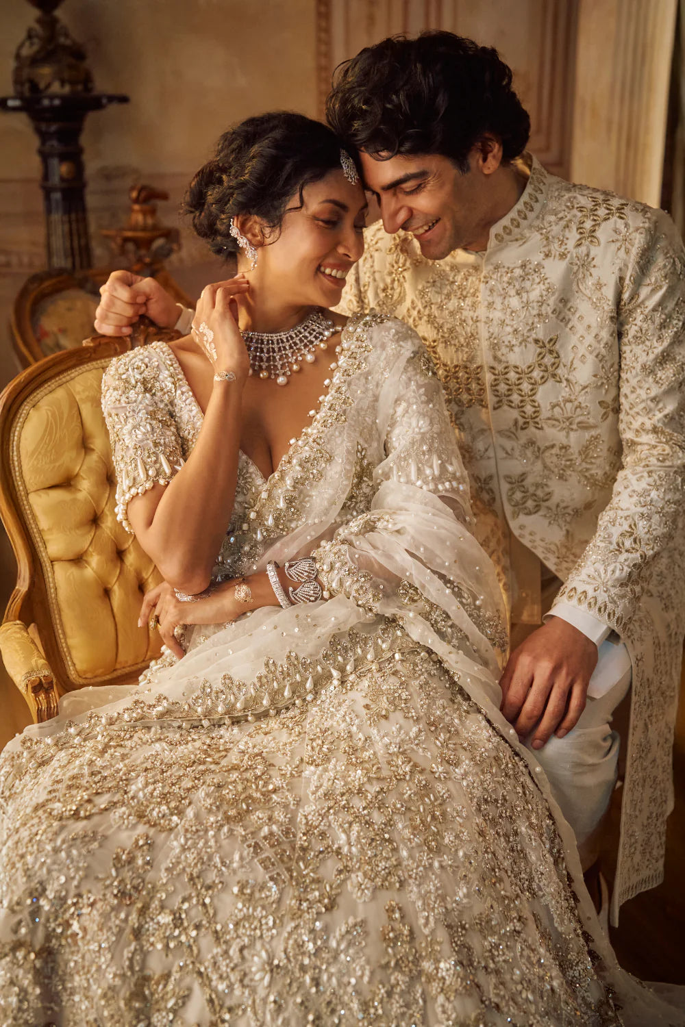Seema Gujral - Ivory Gold Sherwani Set