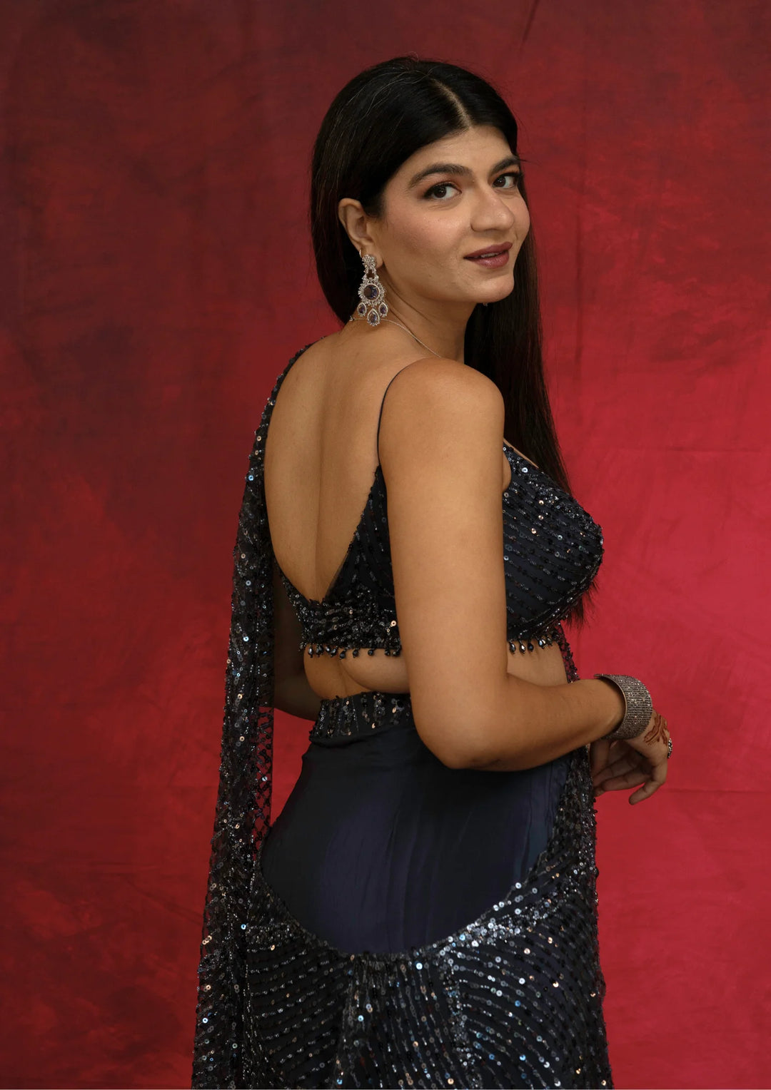 Rhea – Midnight Cascade Sequin Saree