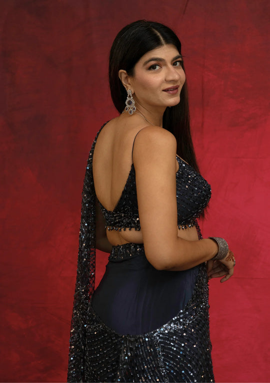 Rhea – Midnight Cascade Sequin Saree