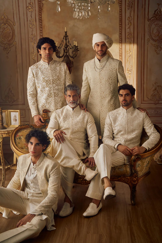 Seema Gujral - Nude Pearl Sherwani Set
