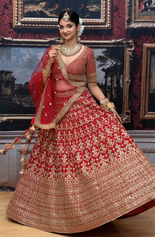 Riya – Crimson Royale Zari Embroidered Lehenga