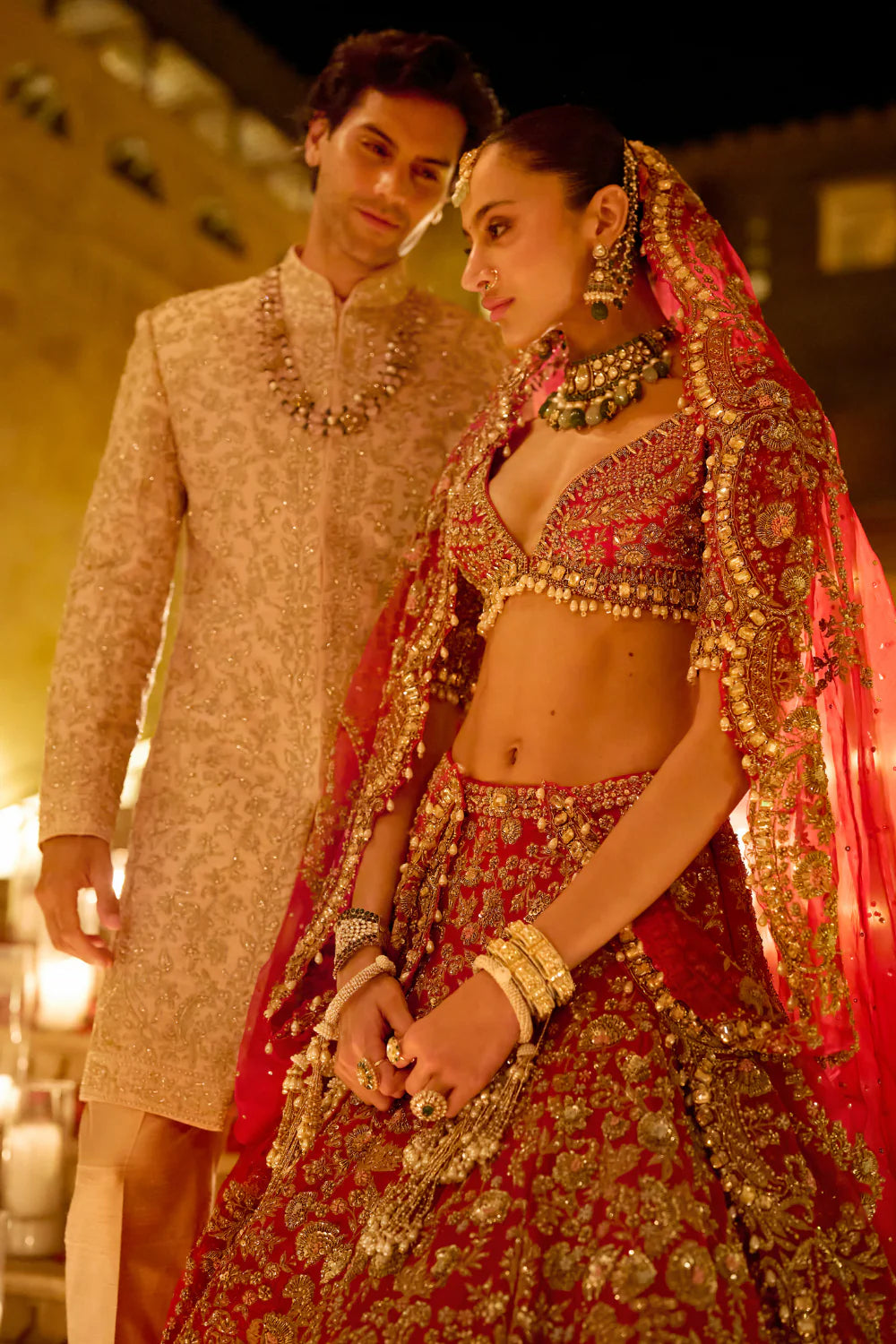 Seema Gujral - Red Zardosi Lehenga Set