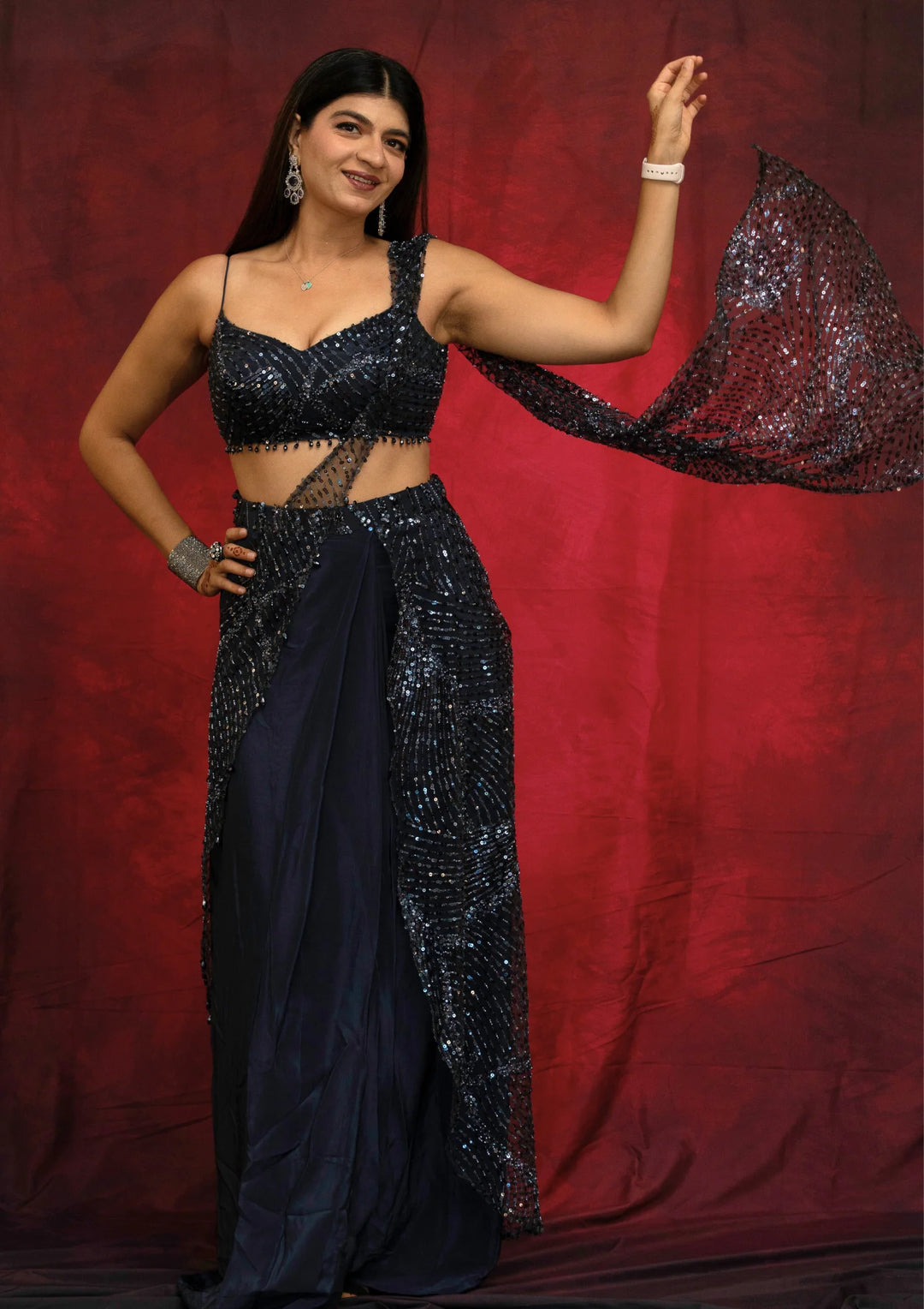 Rhea – Midnight Cascade Sequin Saree