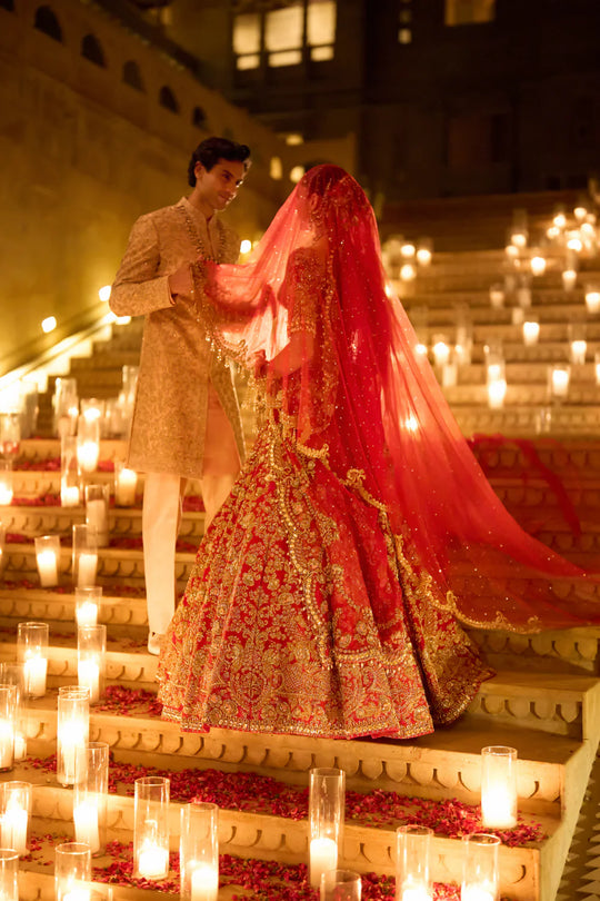 Seema Gujral - Red Zardosi Lehenga Set