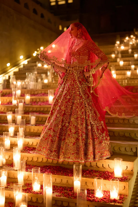 Seema Gujral - Red Zardosi Lehenga Set