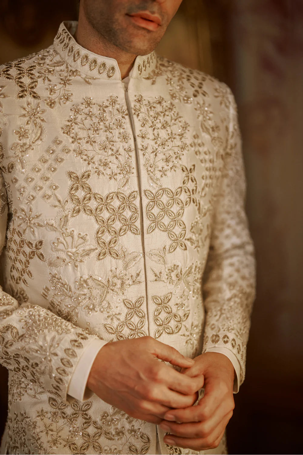 Seema Gujral - Ivory Gold Sherwani Set