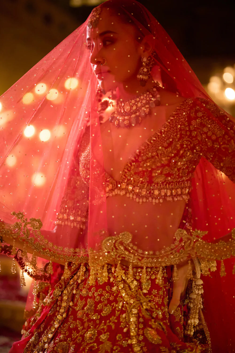 Seema Gujral - Red Zardosi Lehenga Set