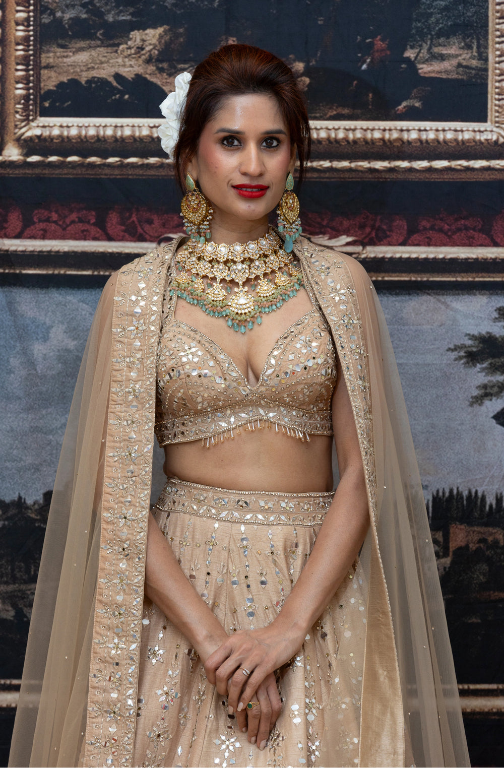 Ananya – Champagne Glow Mirror-Embellished Lehenga