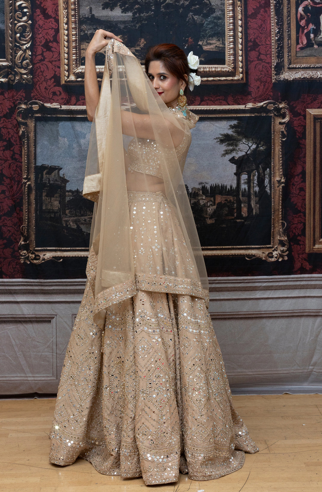 Ananya – Champagne Glow Mirror-Embellished Lehenga