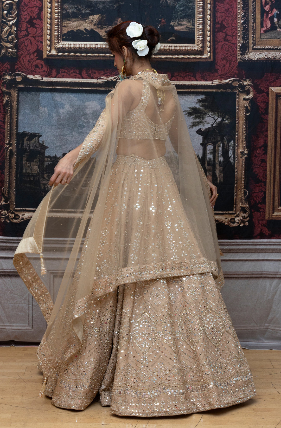 Ananya – Champagne Glow Mirror-Embellished Lehenga