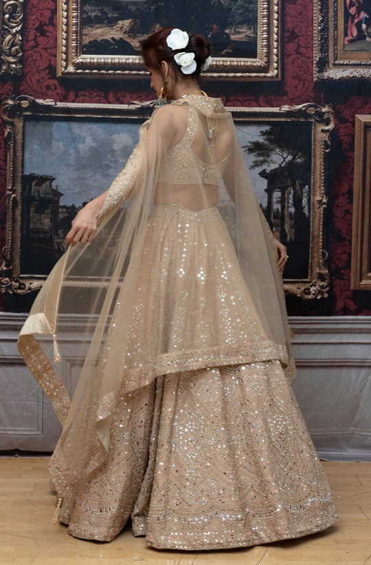 Ananya – Champagne Glow Mirror-Embellished Lehenga