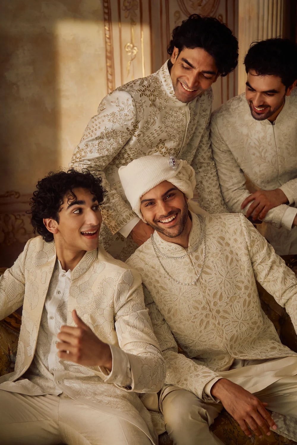Seema Gujral - Ivory Gold Sherwani Set
