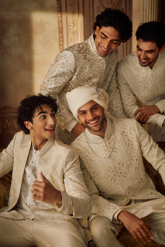 Seema Gujral - Ivory Gold Sherwani Set