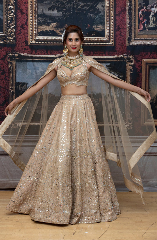 Ananya – Champagne Glow Mirror-Embellished Lehenga