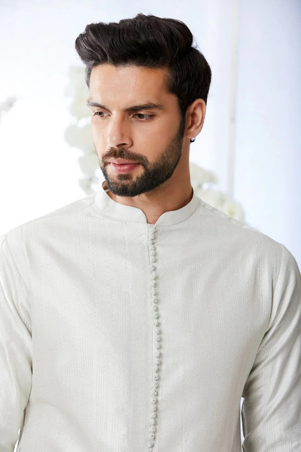 Seema Gujral - Antique Silver Open Short Sherwani Set