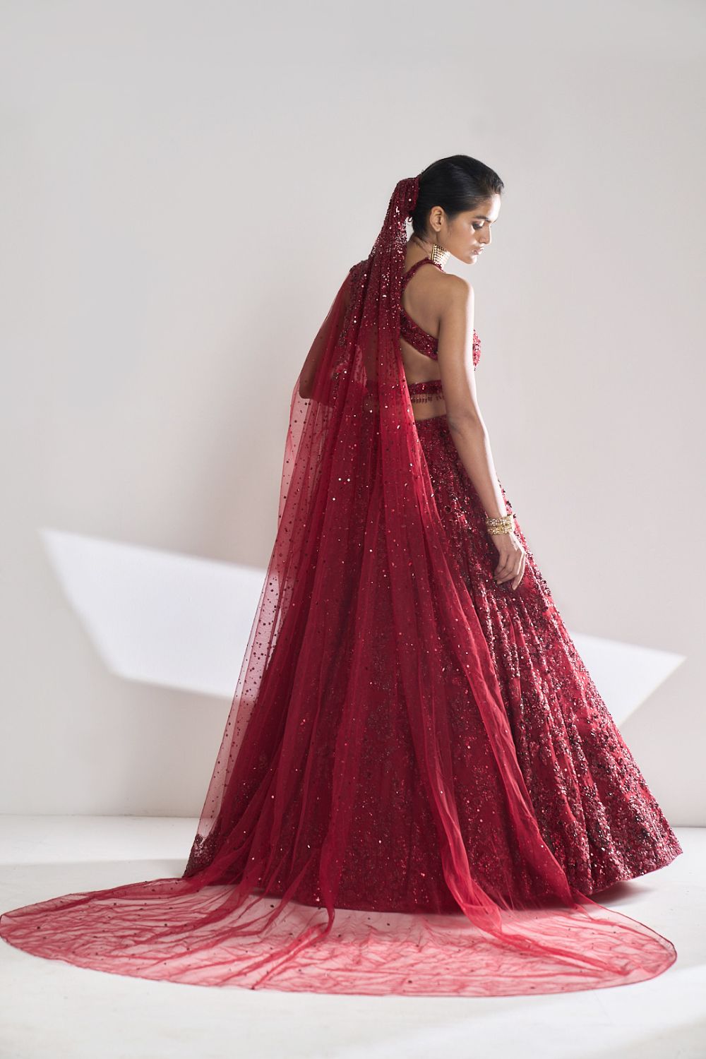 Seema Gujral - Maroon Sequin Lehenga Set