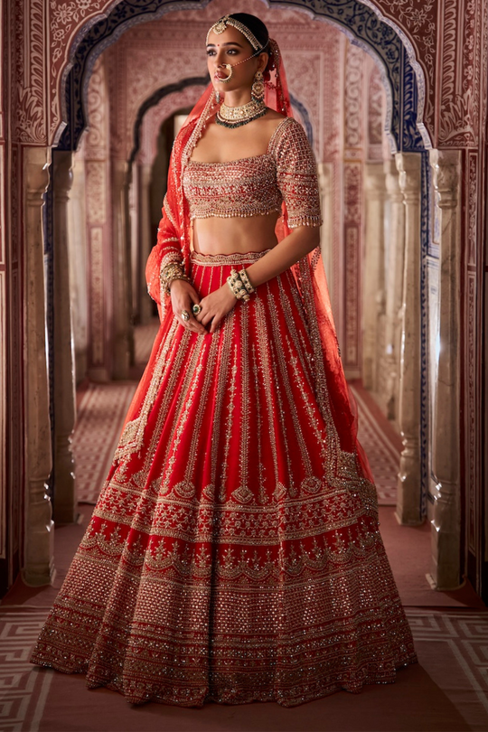 Seema Gujral - Red Zardosi Lehenga Set