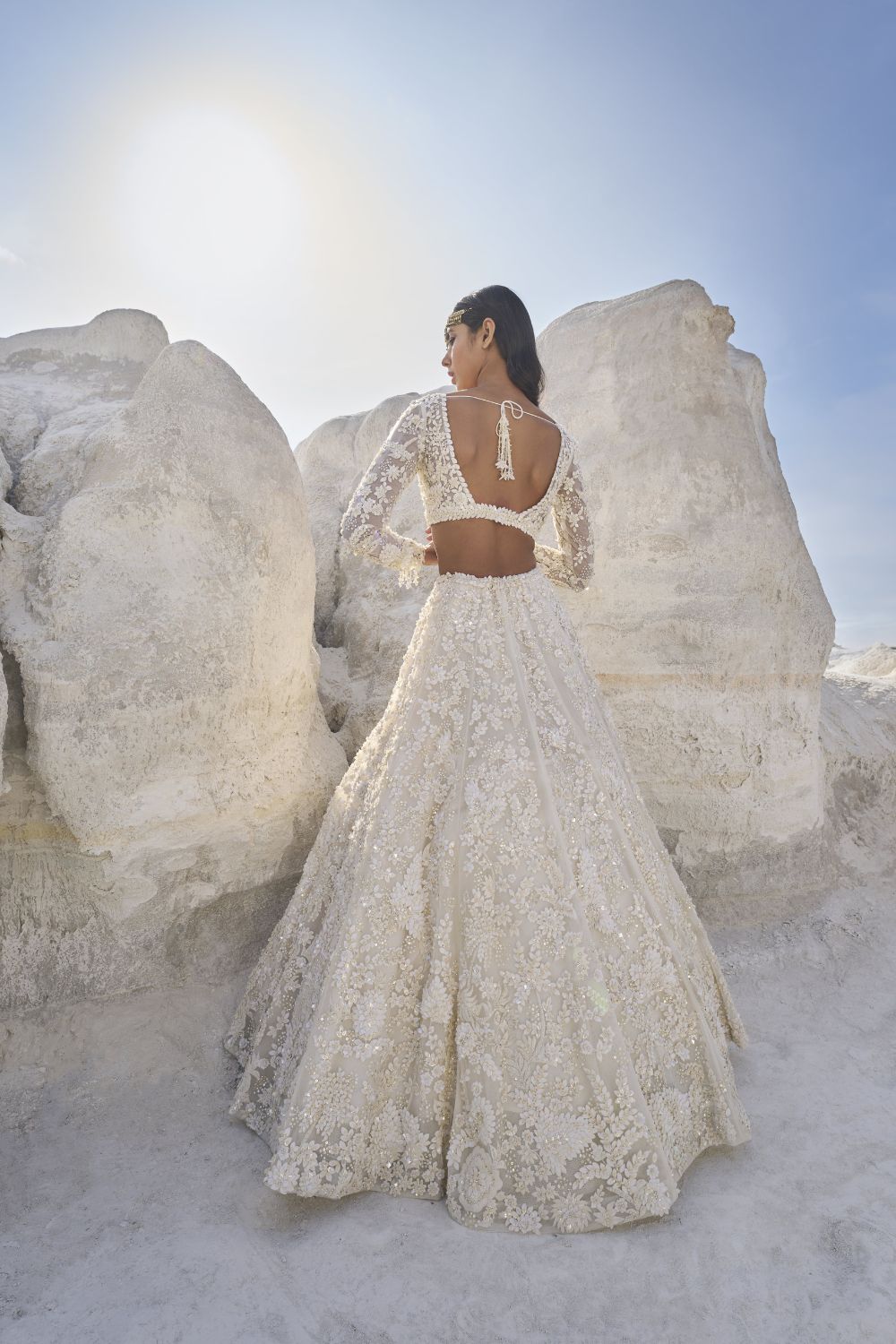 Seema Gujral - Cream Three-Dimensional Lehenga Set