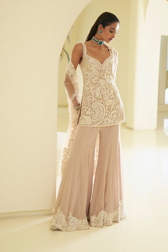 Seema Gujral - Dusty Pink Pearl Sharara Set