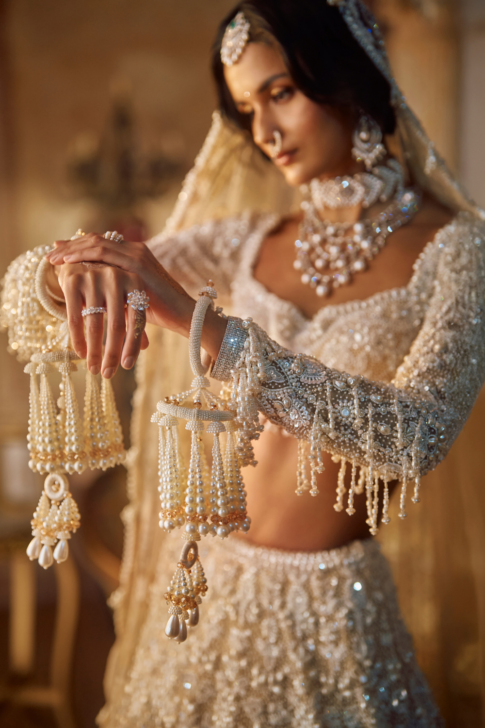 Seema Gujral - Nude Pearl Lehenga Set