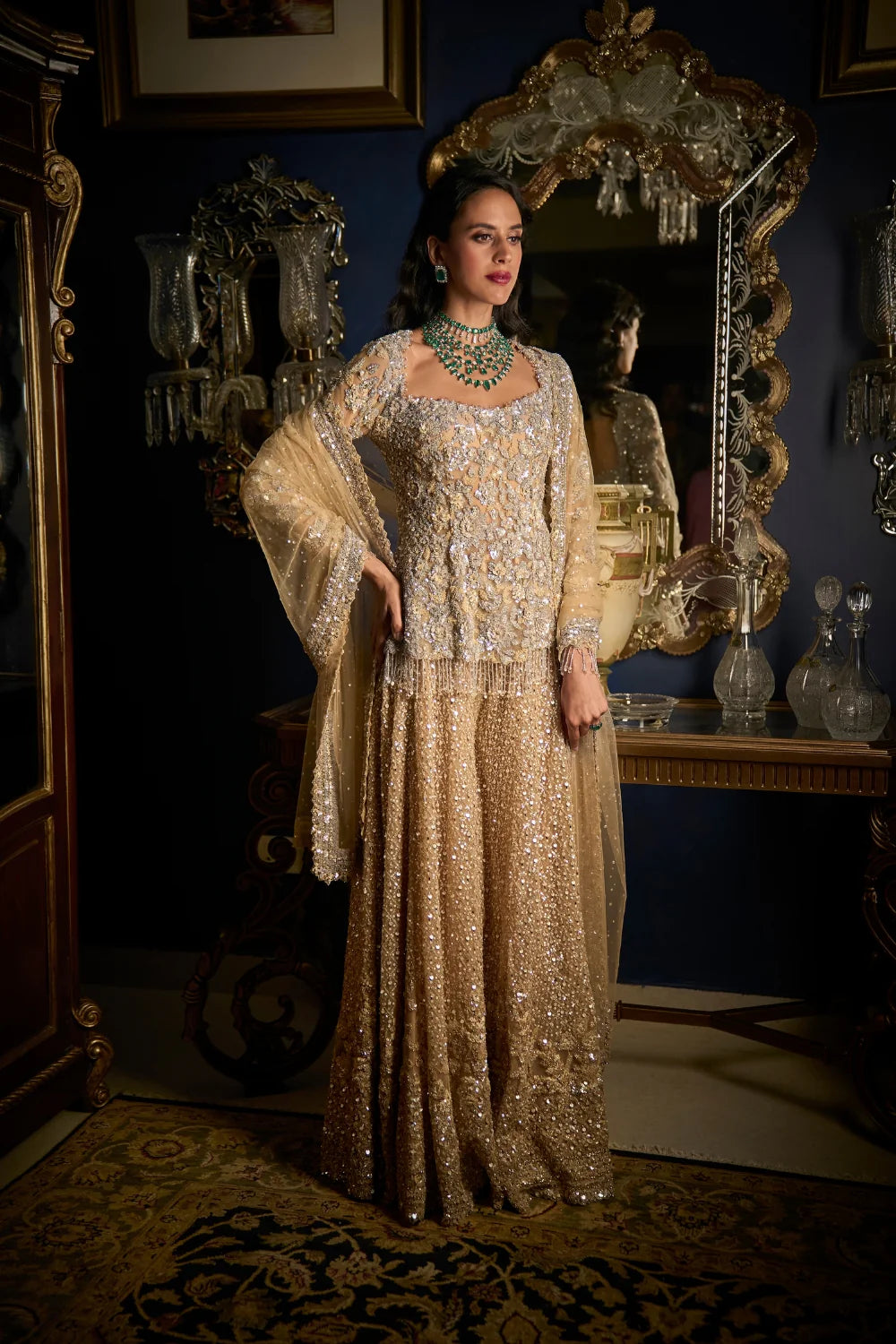 Seema Gujral - Nude Silver Sharara Set