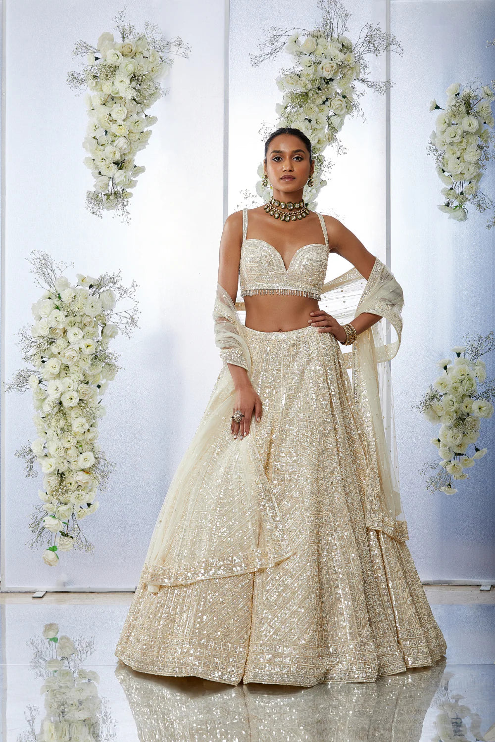 Seema Gujral - Ivory Sequin Lehenga Set