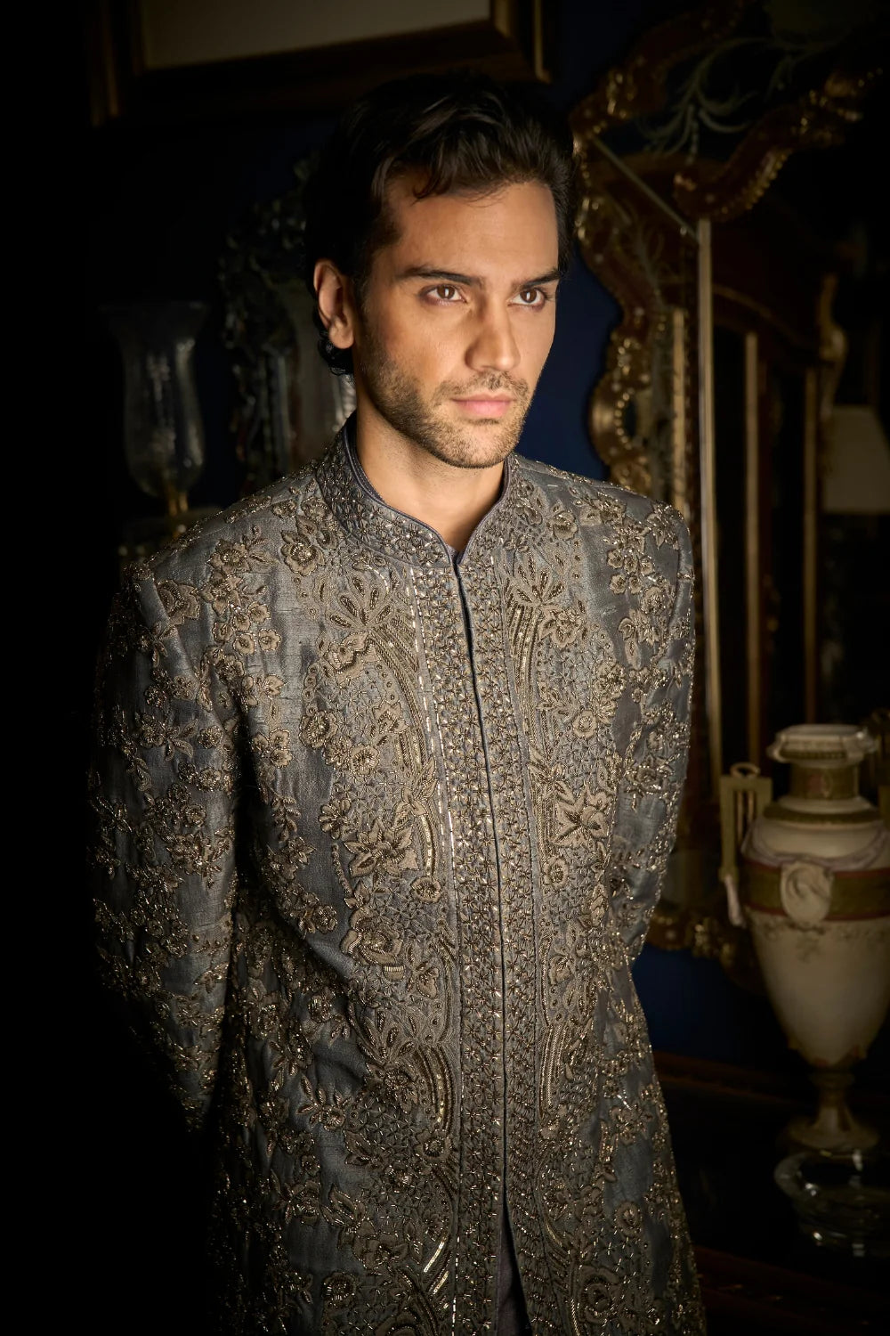 Seema Gujral - Steel Grey Sherwani Set