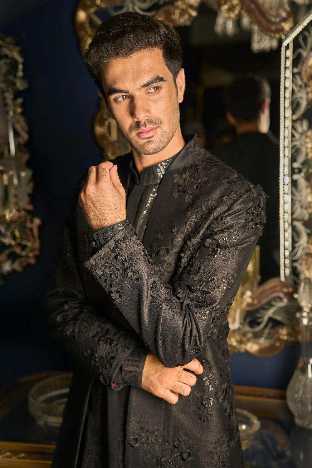 Seema Gujral - Black Open Jacket Set