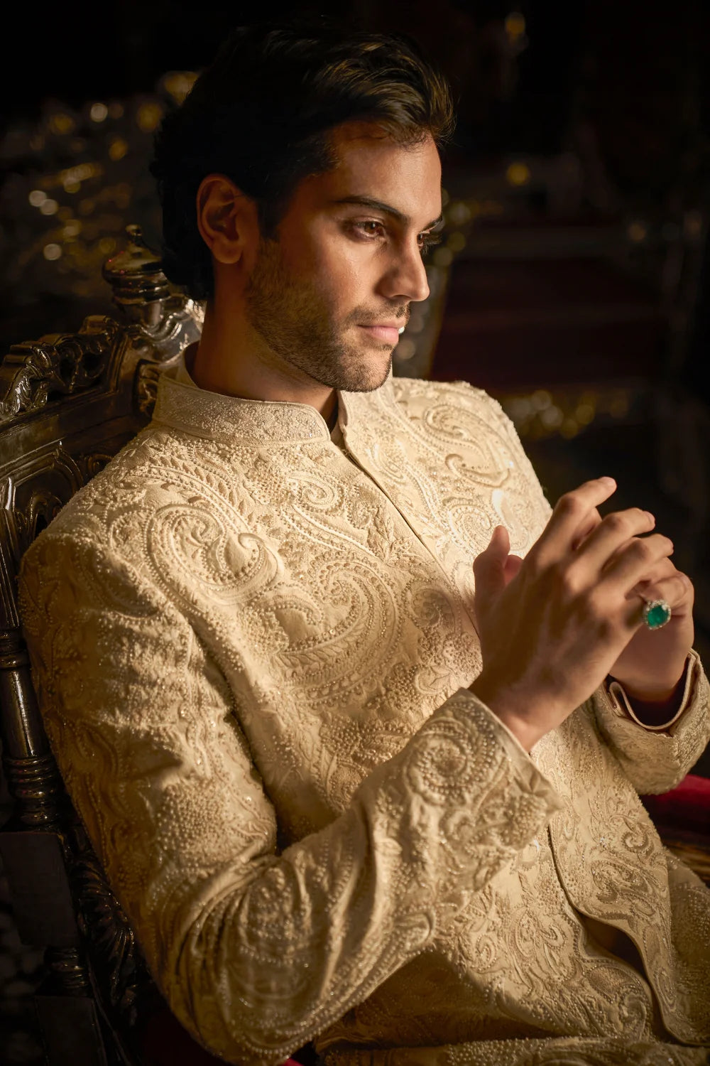 Seema Gujral - Cream Abstract Sherwani Set