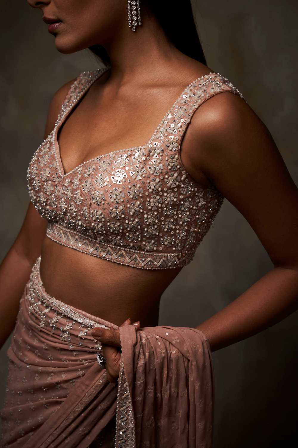 Seema Gujral - Peach Sequin Saree