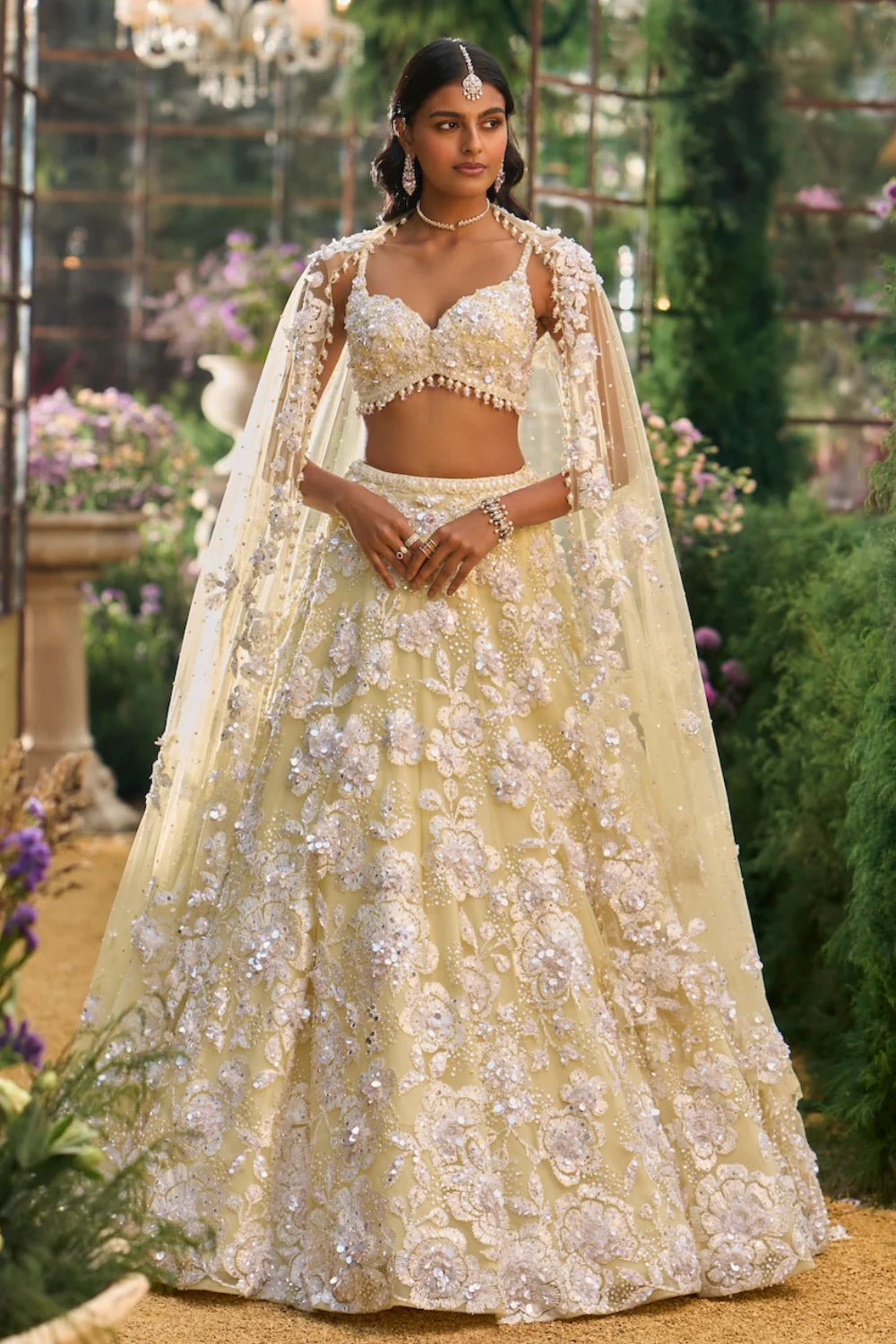 Seema Gujral - Lime Yellow Floral Lehenga Set