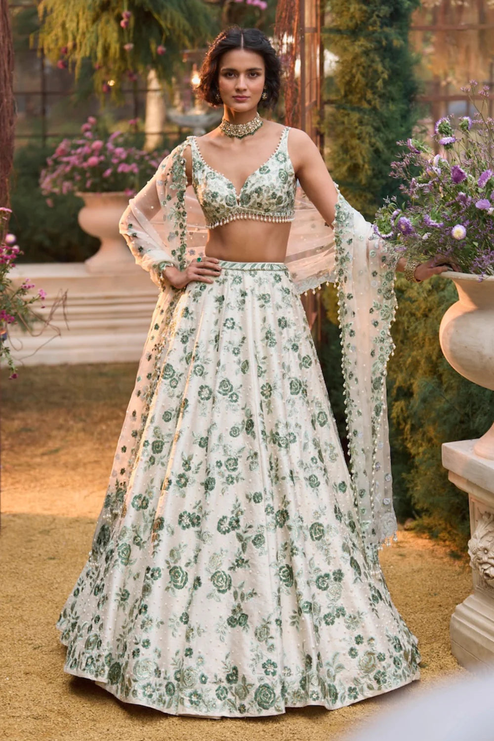 Seema Gujral - Emerald Floral Lehenga Set