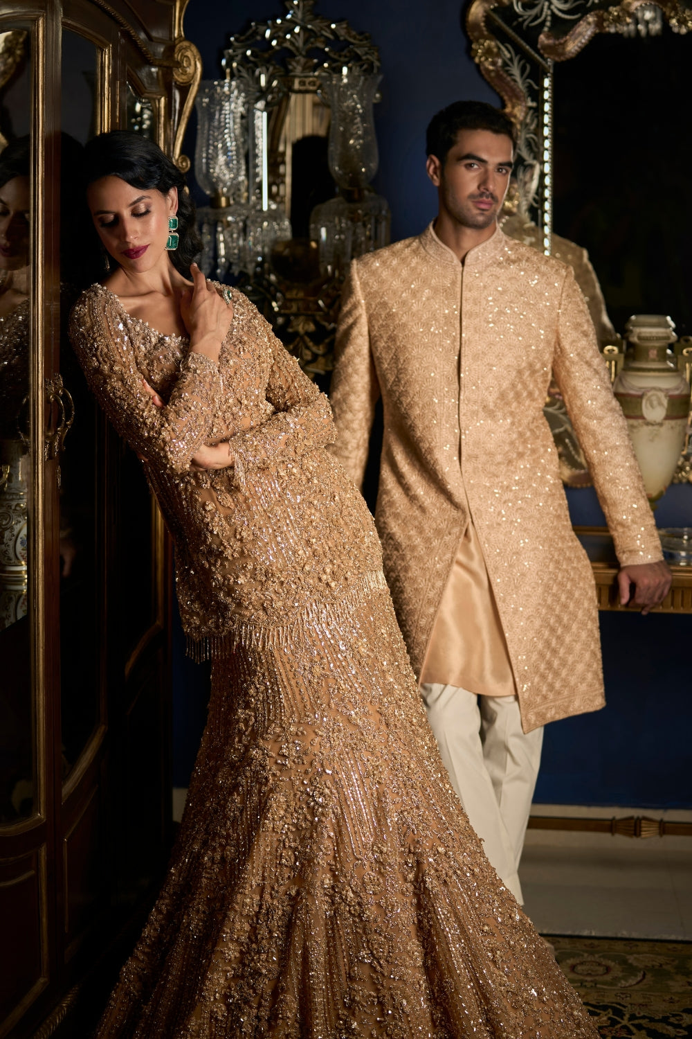 Seema Gujral - Copper Sequin Lehenga Set