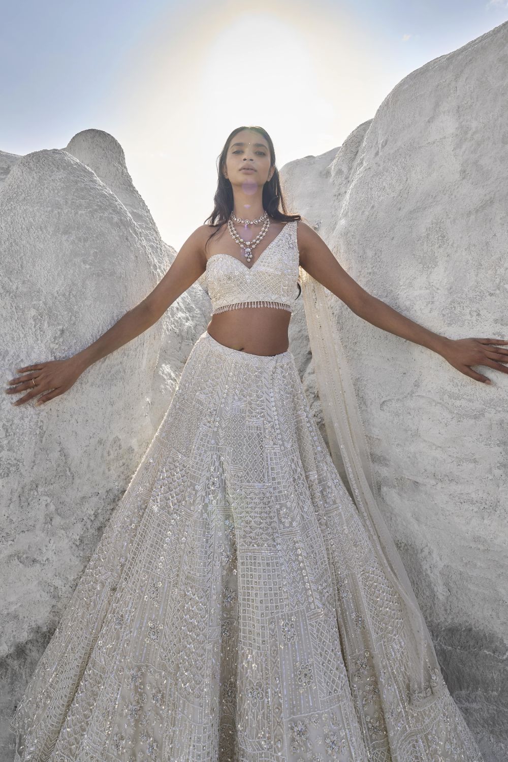 Seema Gujral - Ivory Pearl Lehenga Set