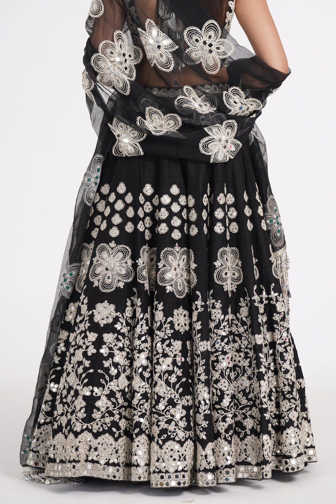Abhinav Mishra - Jet black lehenga set embellished using ivory details