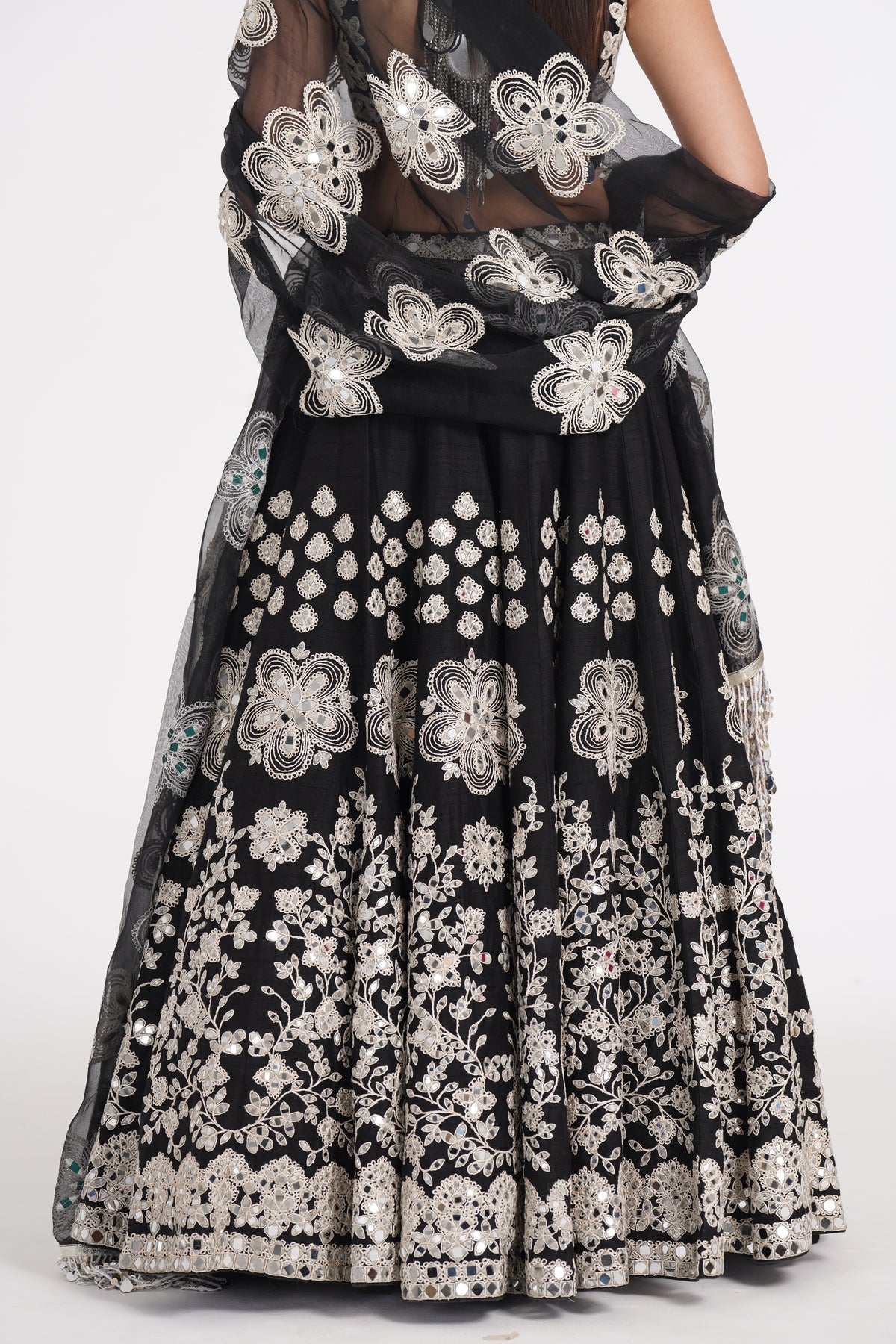 Abhinav Mishra - Jet black lehenga set embellished using ivory details