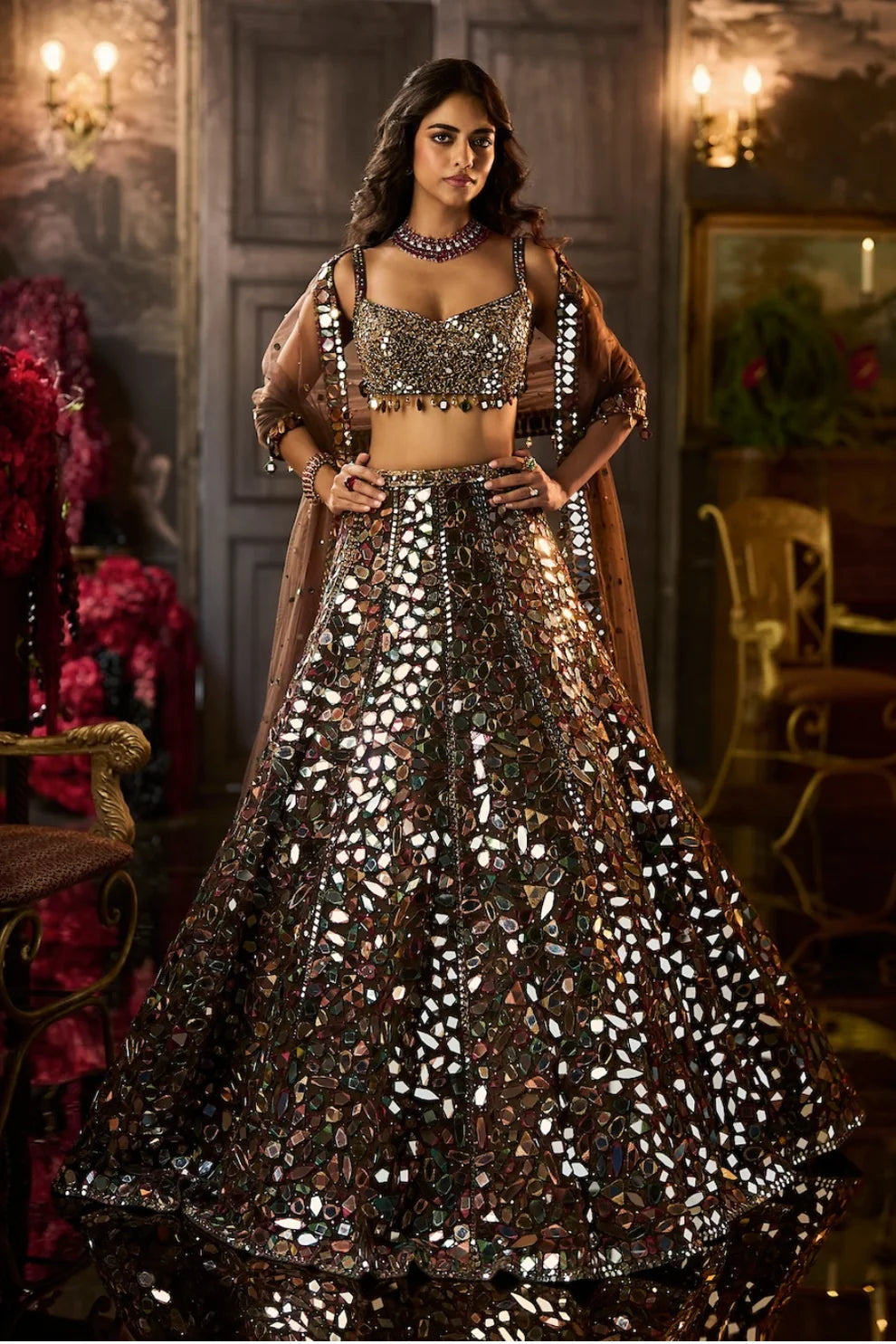 Seema Gujral - Multi-Coloured Mirror Work Lehenga Set